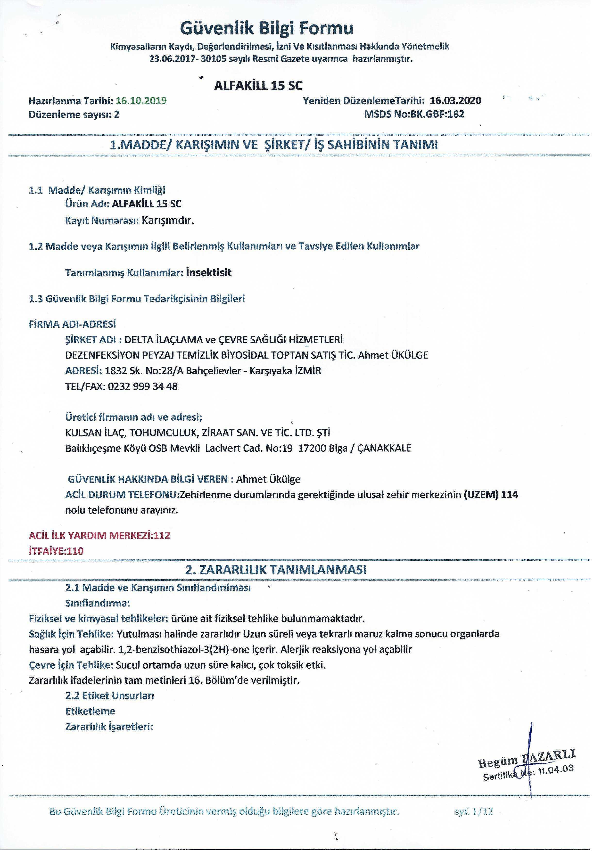 ALPHAKILL MSDS